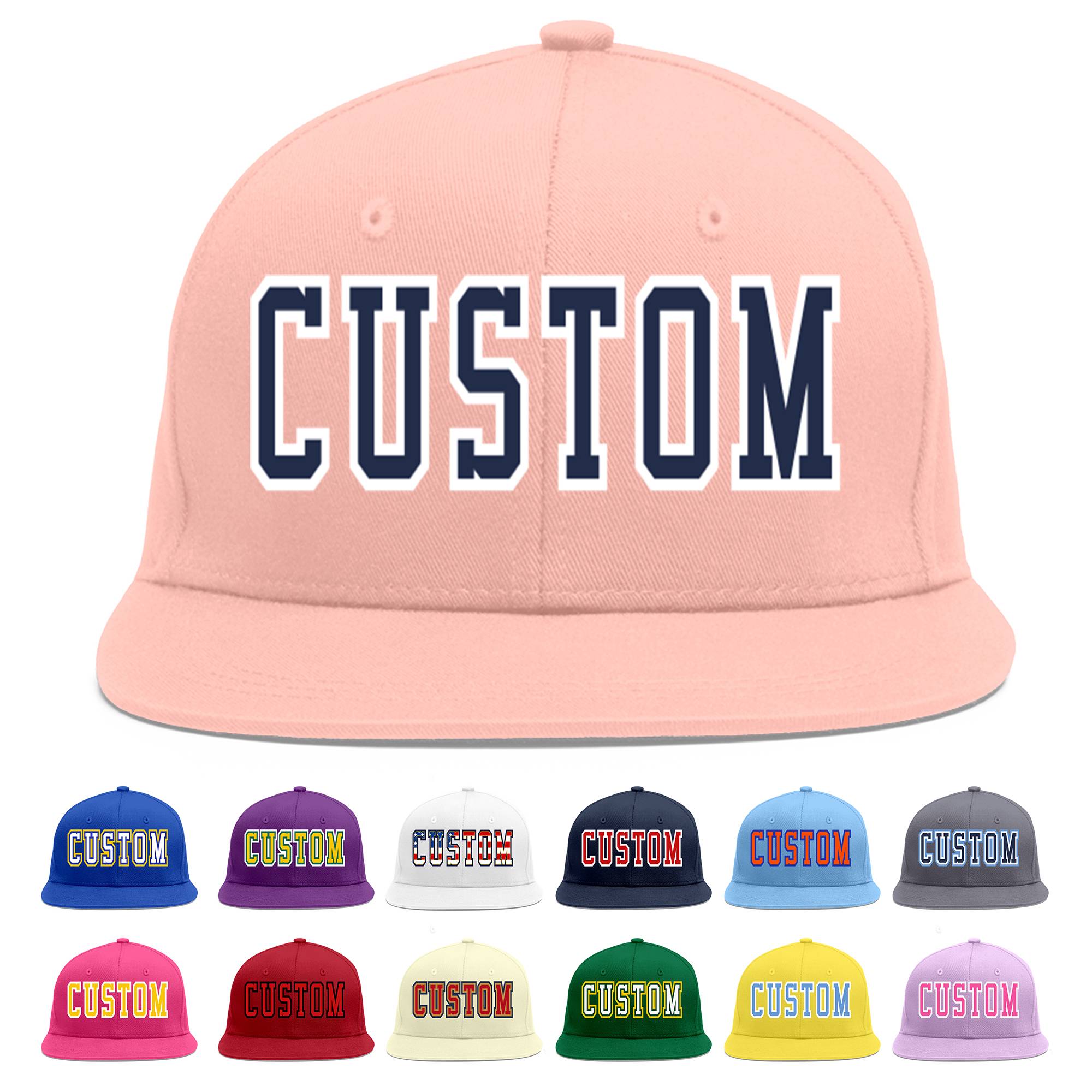 Custom Pink Navy-White Flat Eaves Sport Baseball Cap