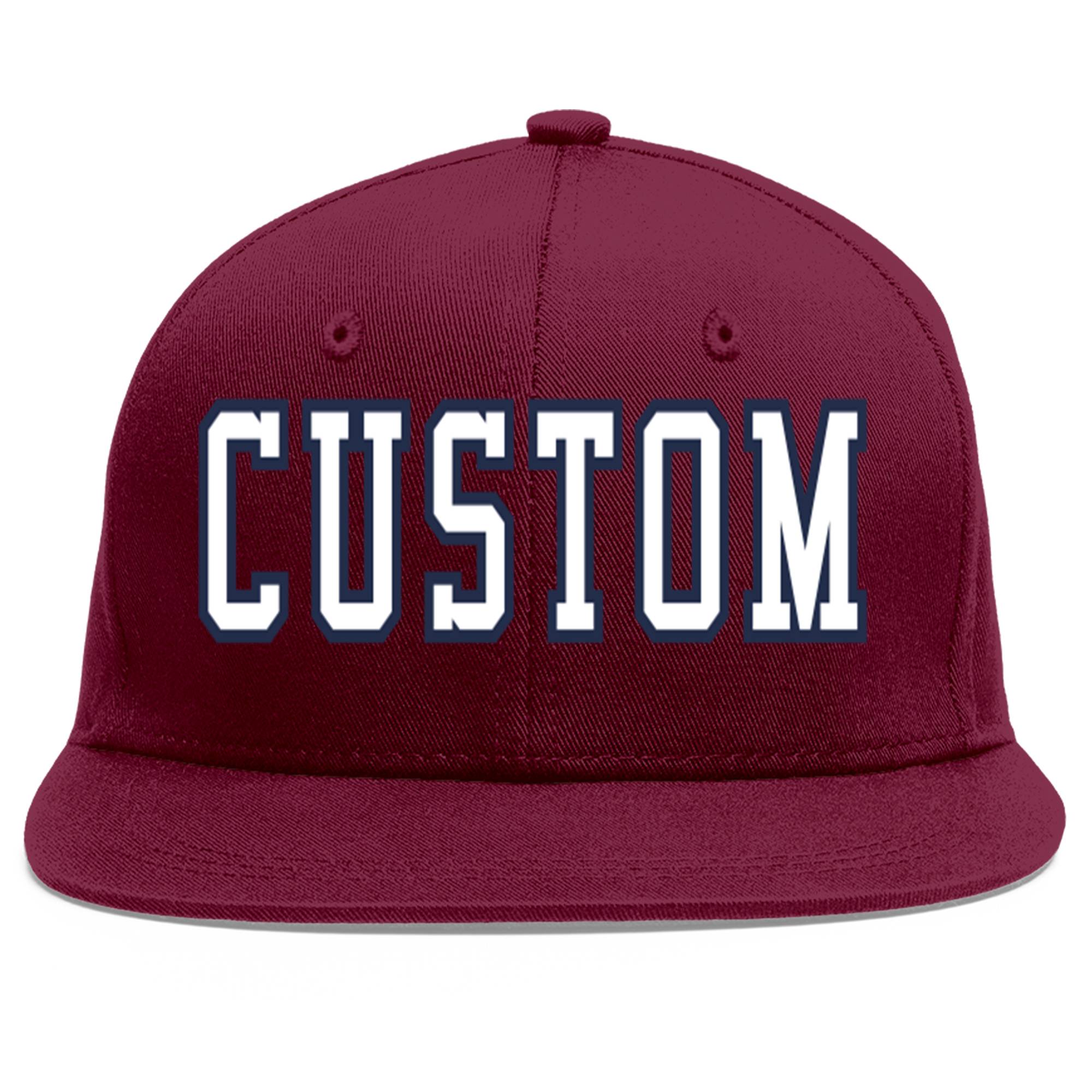 Custom Crimson White-Navy Flat Eaves Sport Baseball Cap