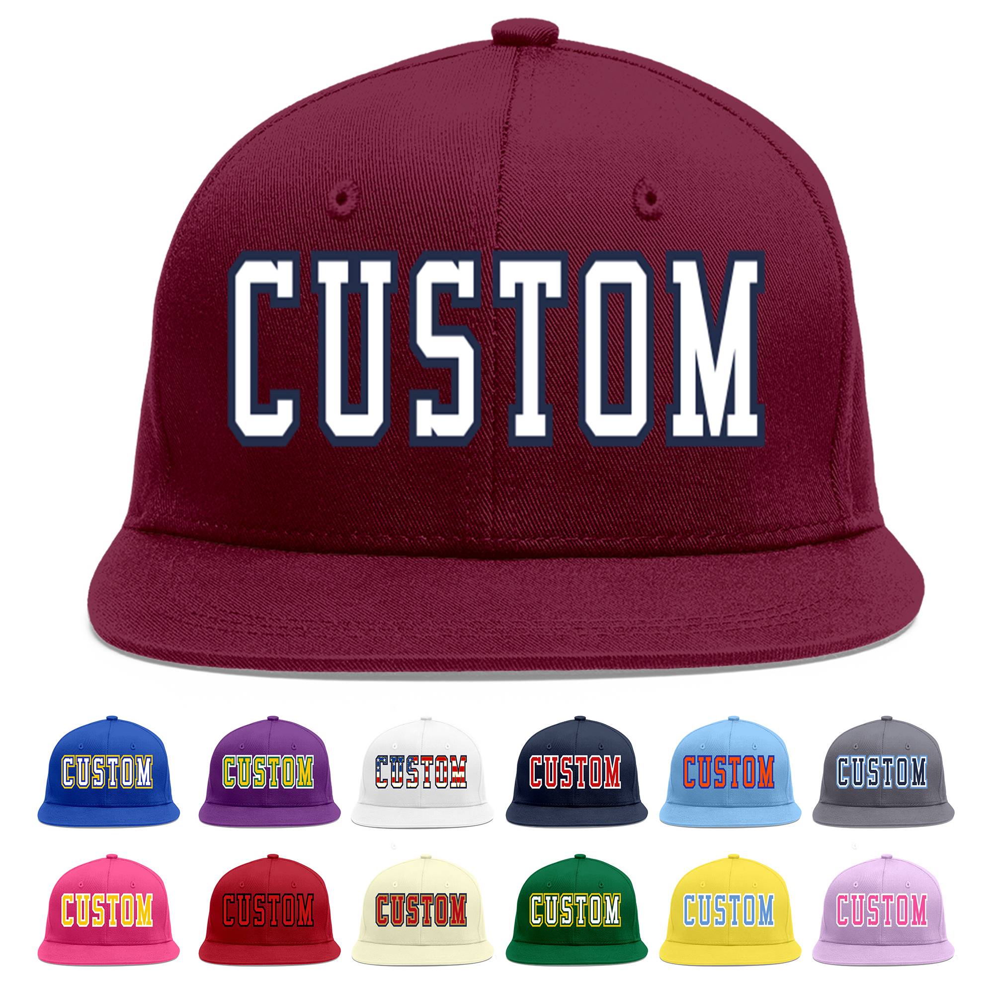 Custom Crimson White-Navy Flat Eaves Sport Baseball Cap