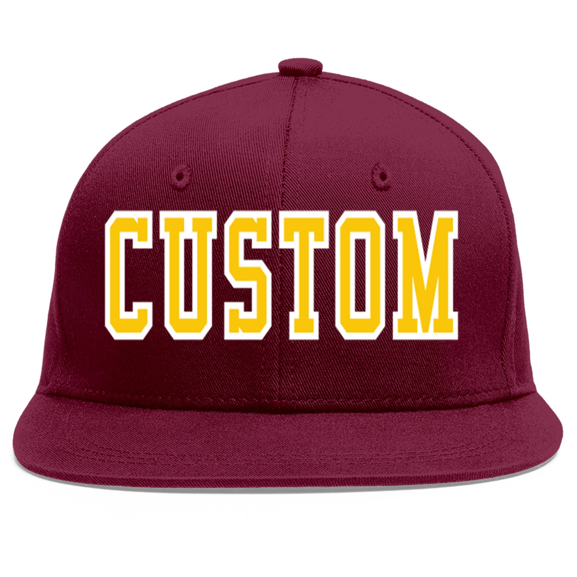 Custom Crimson Gold-White Flat Eaves Sport Baseball Cap