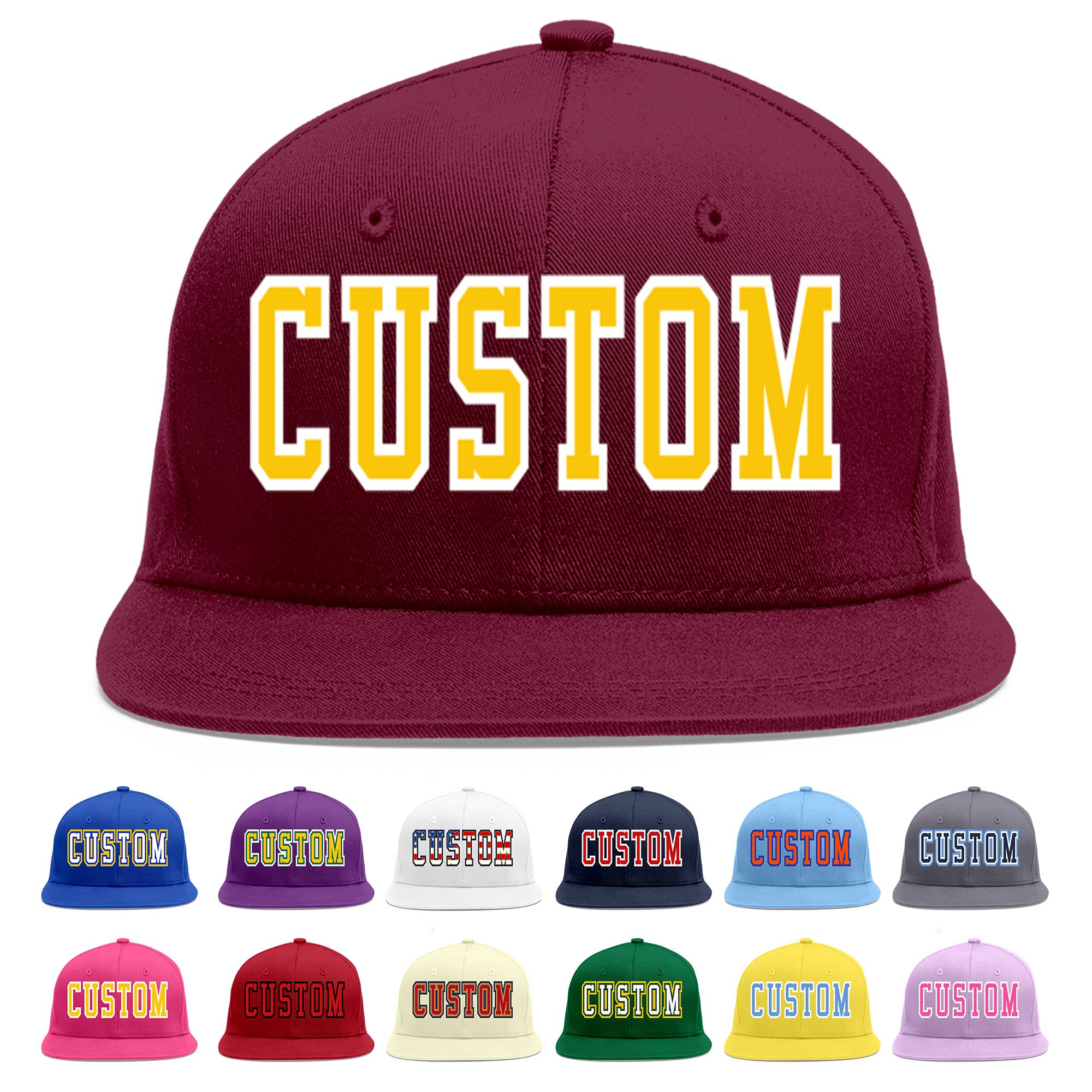 Casquette de baseball personnalisée Crimson Gold-White Flat Eaves Sport