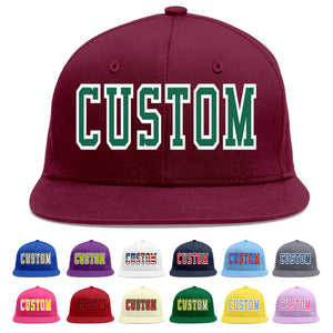 Custom Crimson Kelly Green-White Flat Eaves Sport Baseball Cap