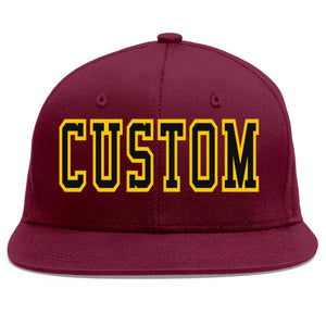 Custom Crimson Black-Gold Flat Eaves Sport Baseball Cap