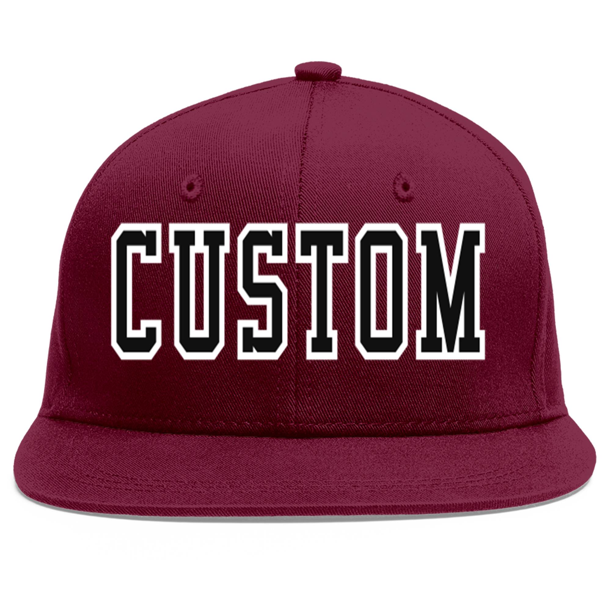 Custom Crimson Black-White Flat Eaves Sport Baseball Cap