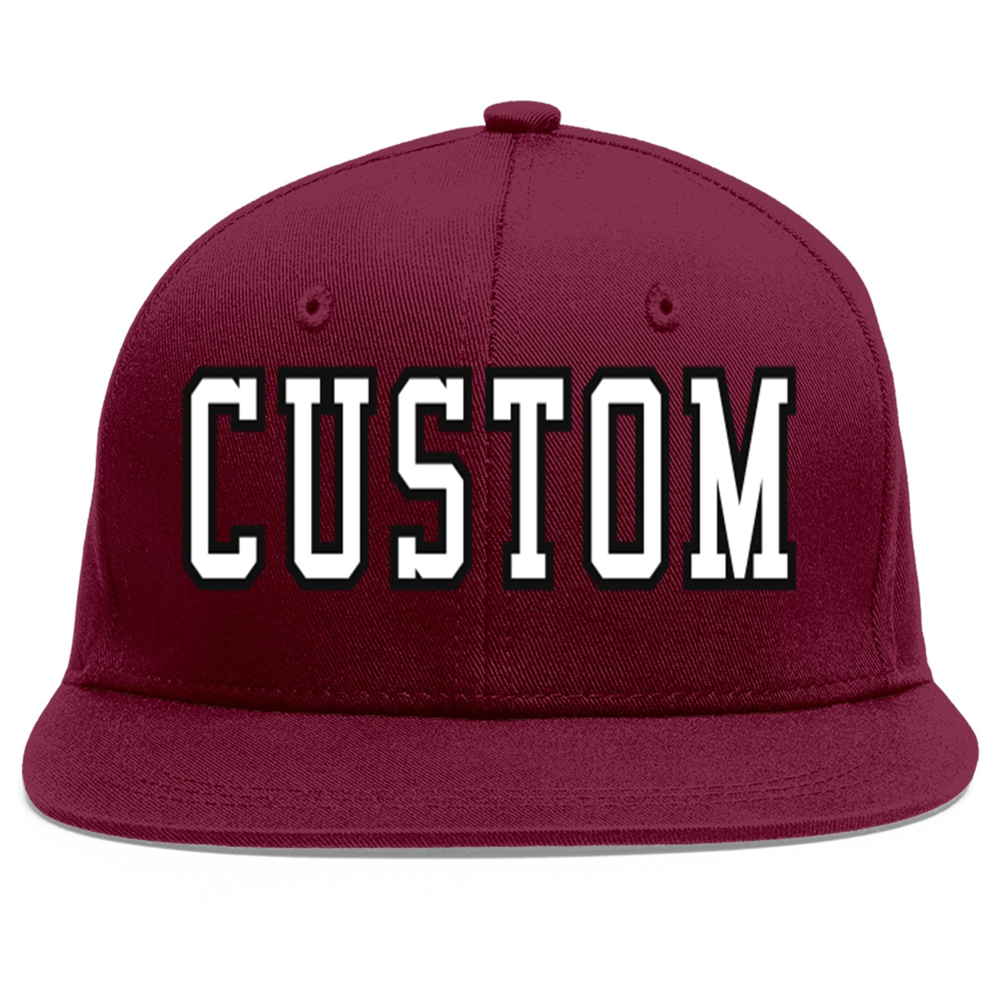 Custom Crimson White-Black Flat Eaves Sport Baseball Cap