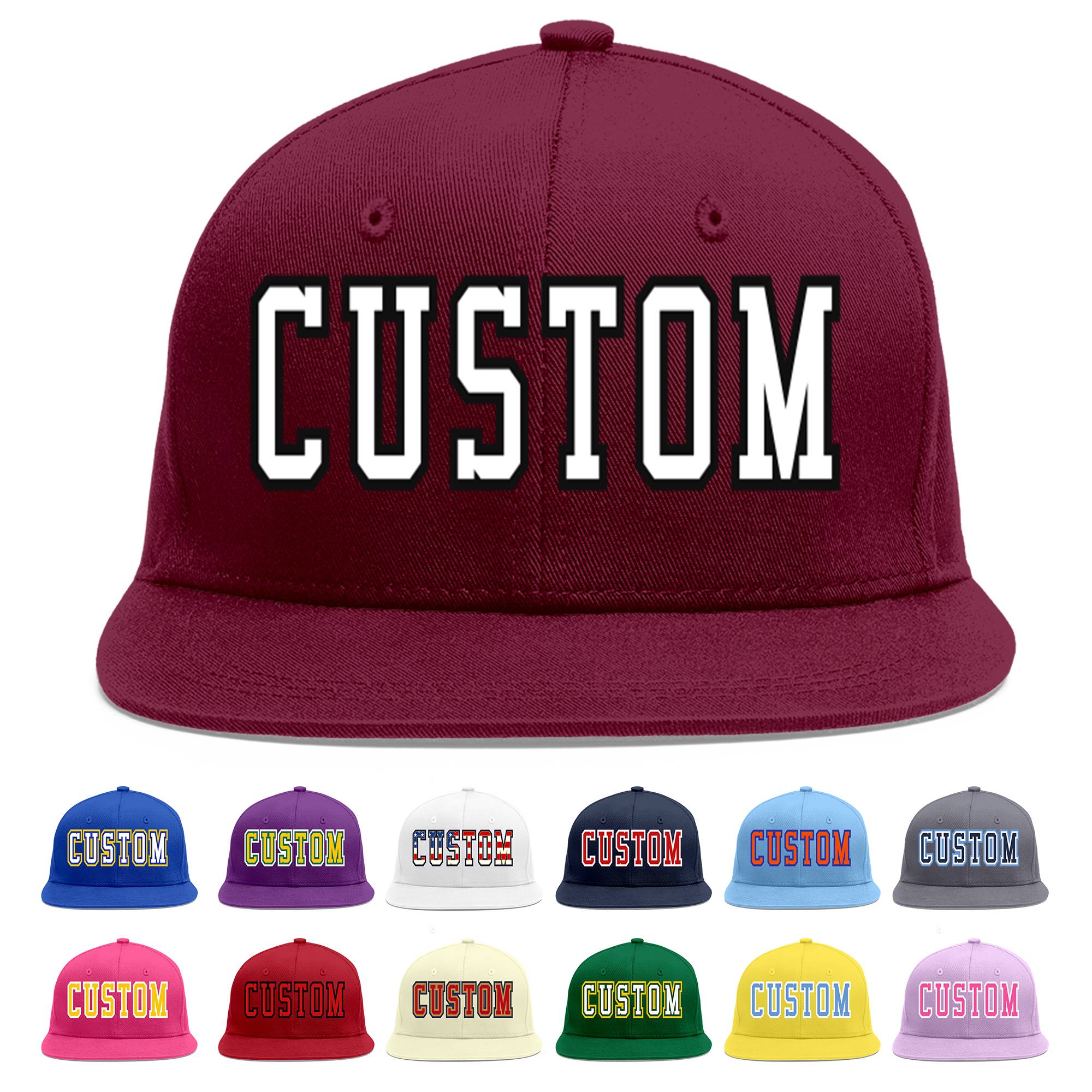 Custom Crimson White-Black Flat Eaves Sport Baseball Cap