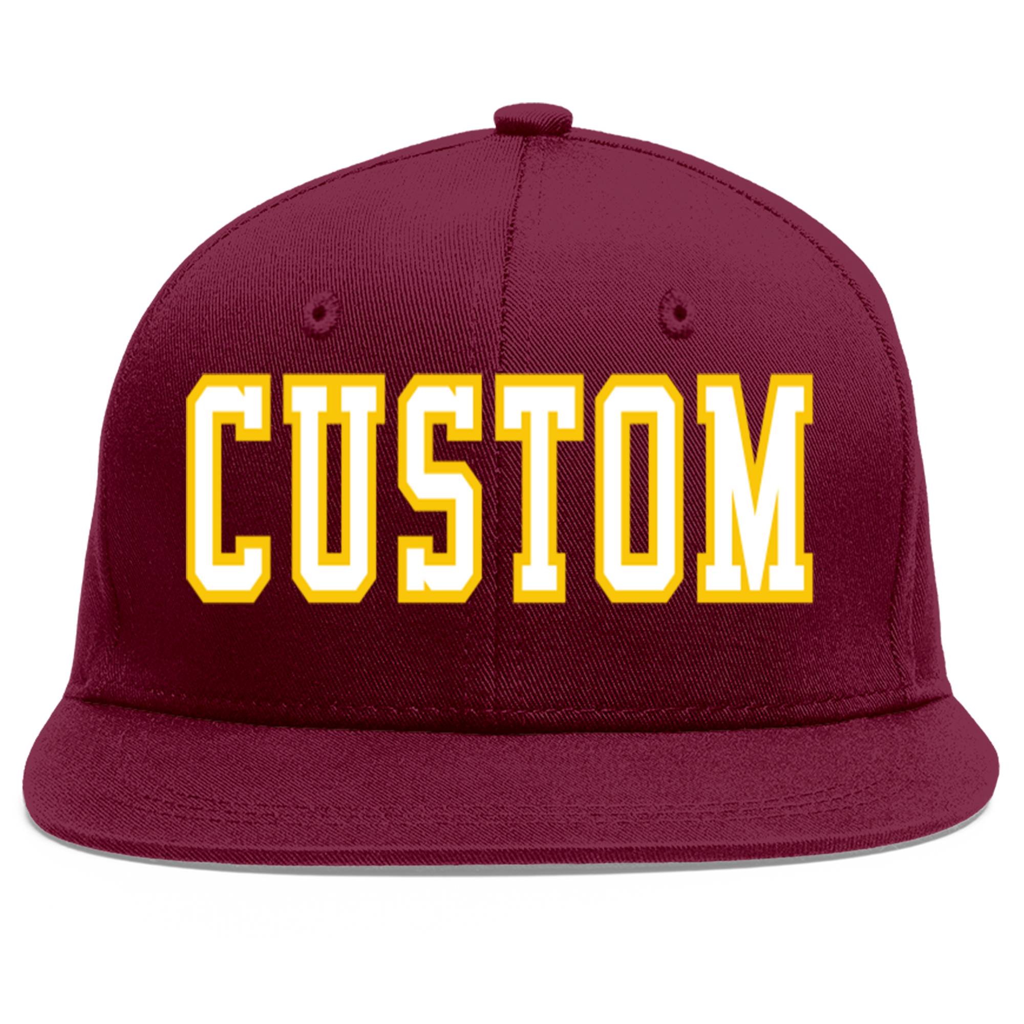 Custom Crimson White-Gold Flat Eaves Sport Baseball Cap