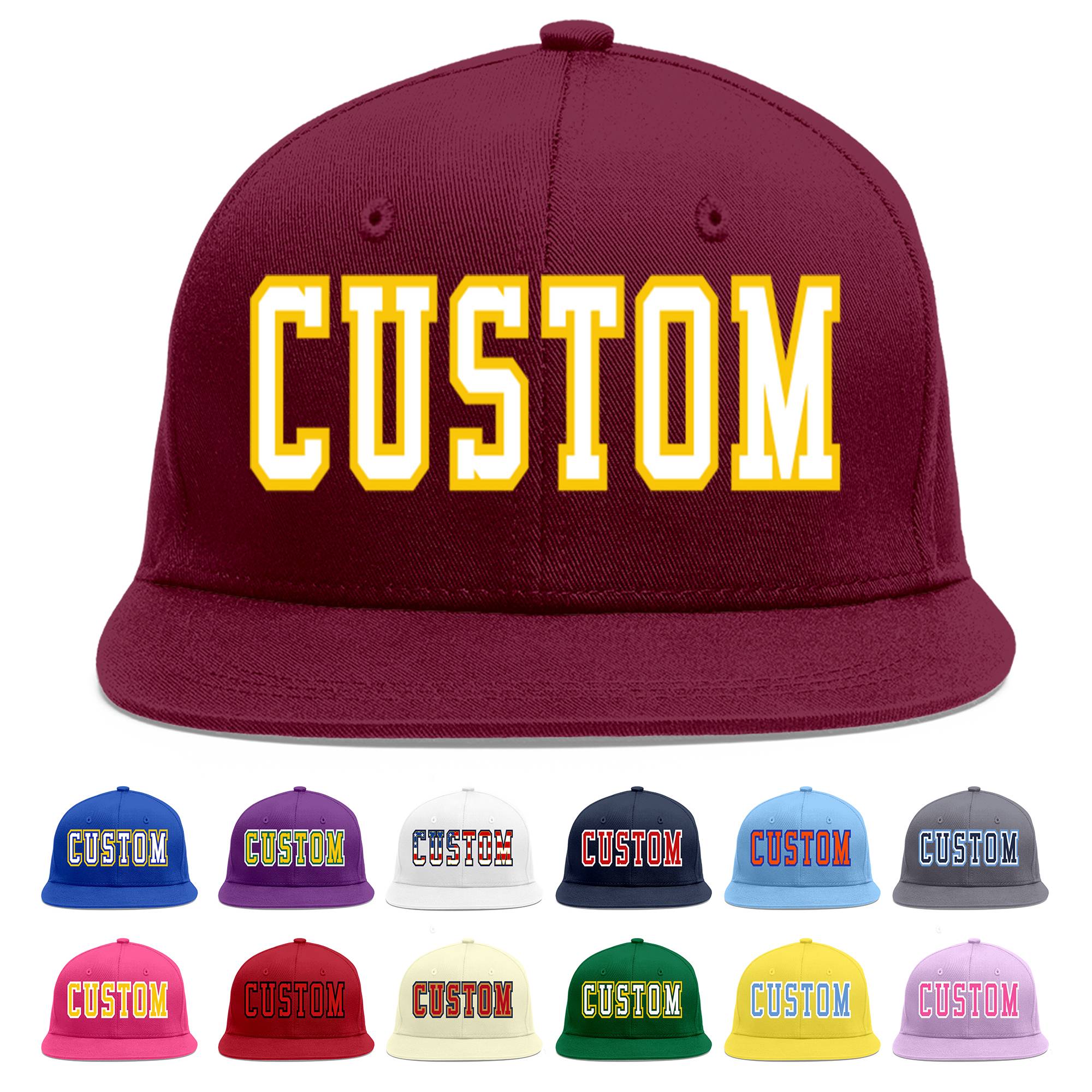 Custom Crimson White-Gold Flat Eaves Sport Baseball Cap