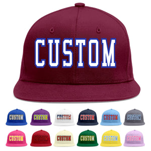 Custom Crimson White-Royal Flat Eaves Sport Baseball Cap