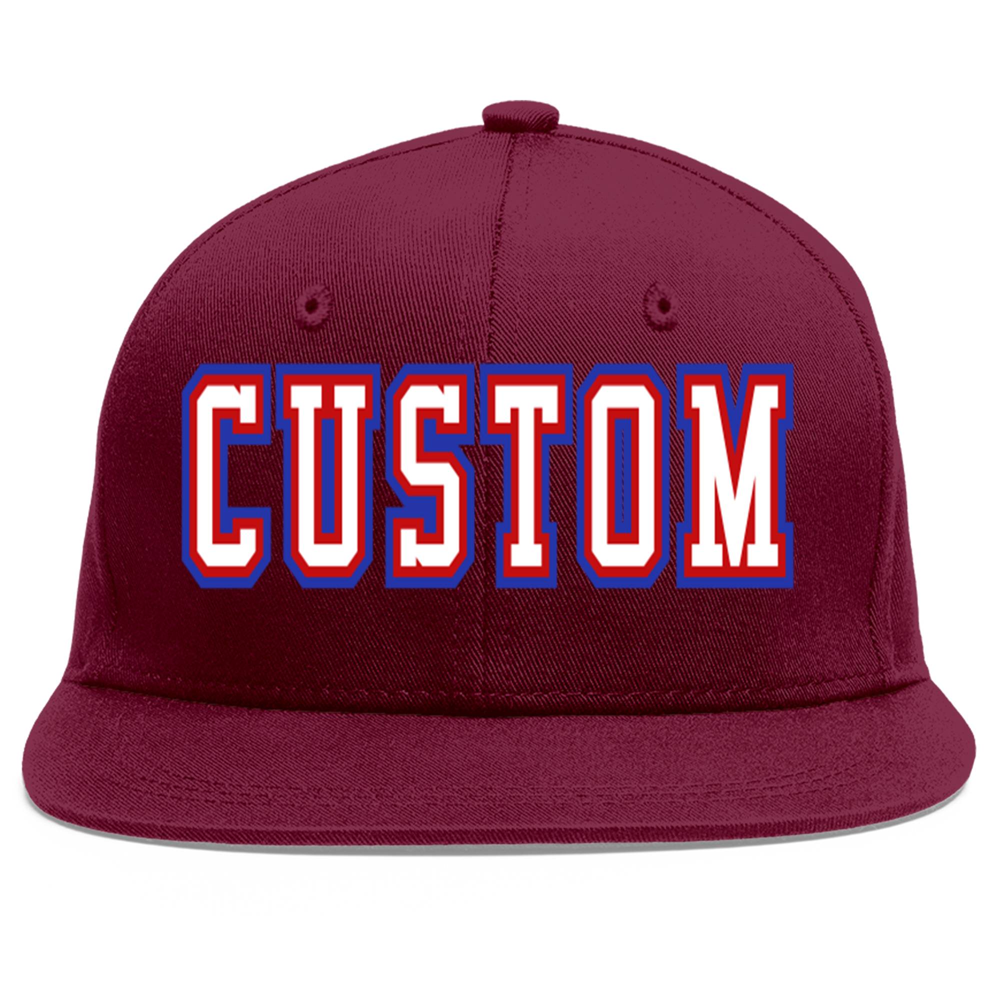 Custom Crimson White-Red Flat Eaves Sport Baseball Cap