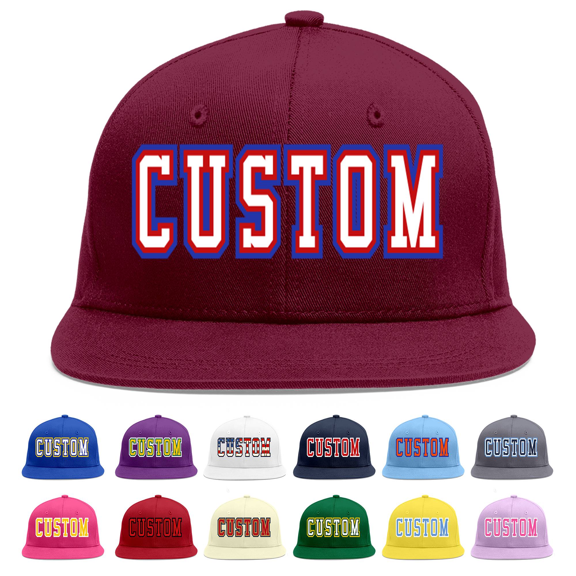 Custom Crimson White-Red Flat Eaves Sport Baseball Cap