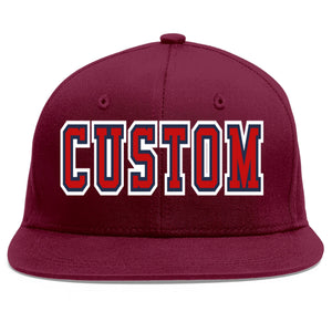 Casquette de baseball sport personnalisée Crimson Red-Navy Flat Eaves