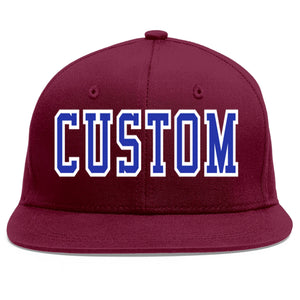 Custom Crimson Royal-White Flat Eaves Sport Baseball Cap