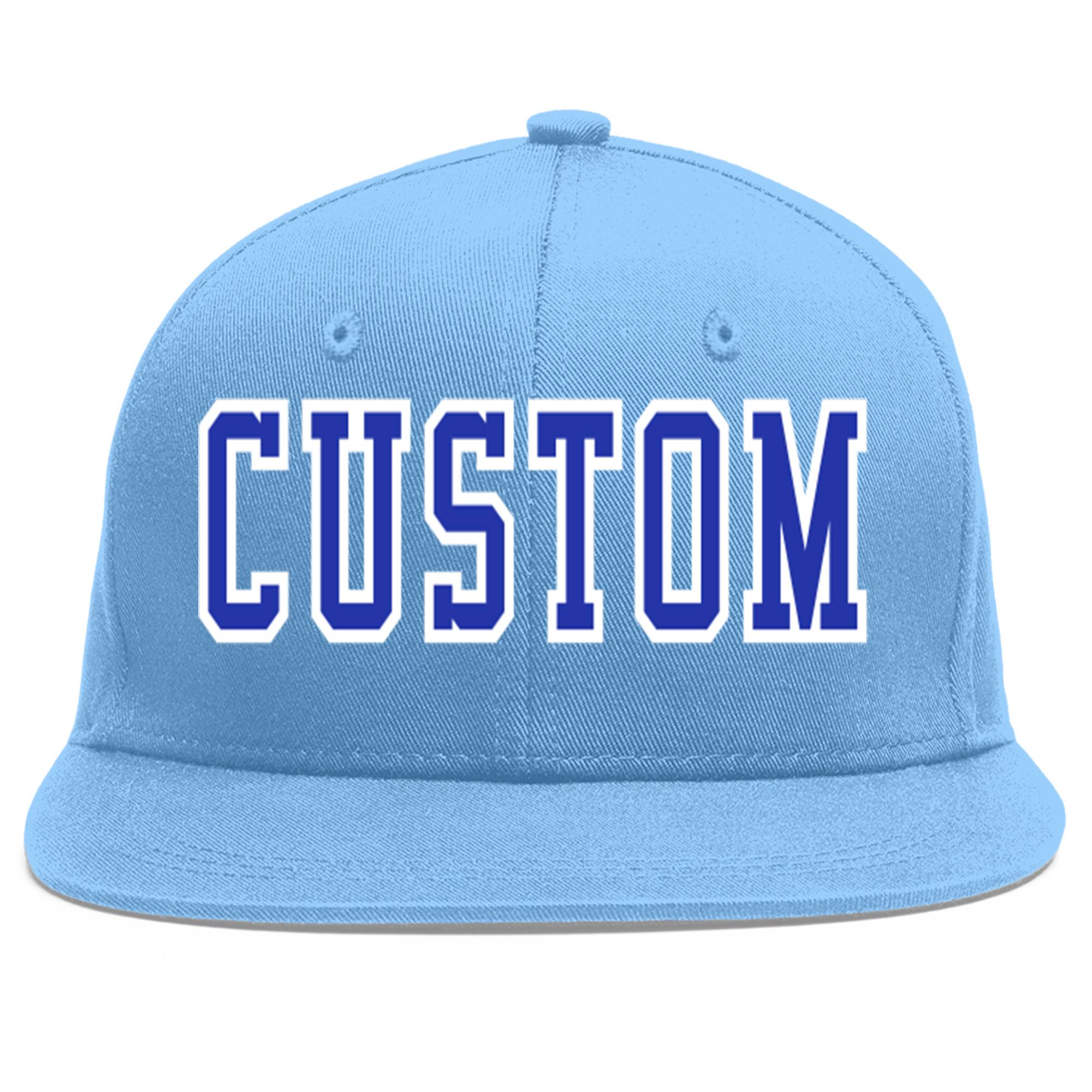 Casquette de baseball sport personnalisée bleu clair Royal-White Flat Eaves