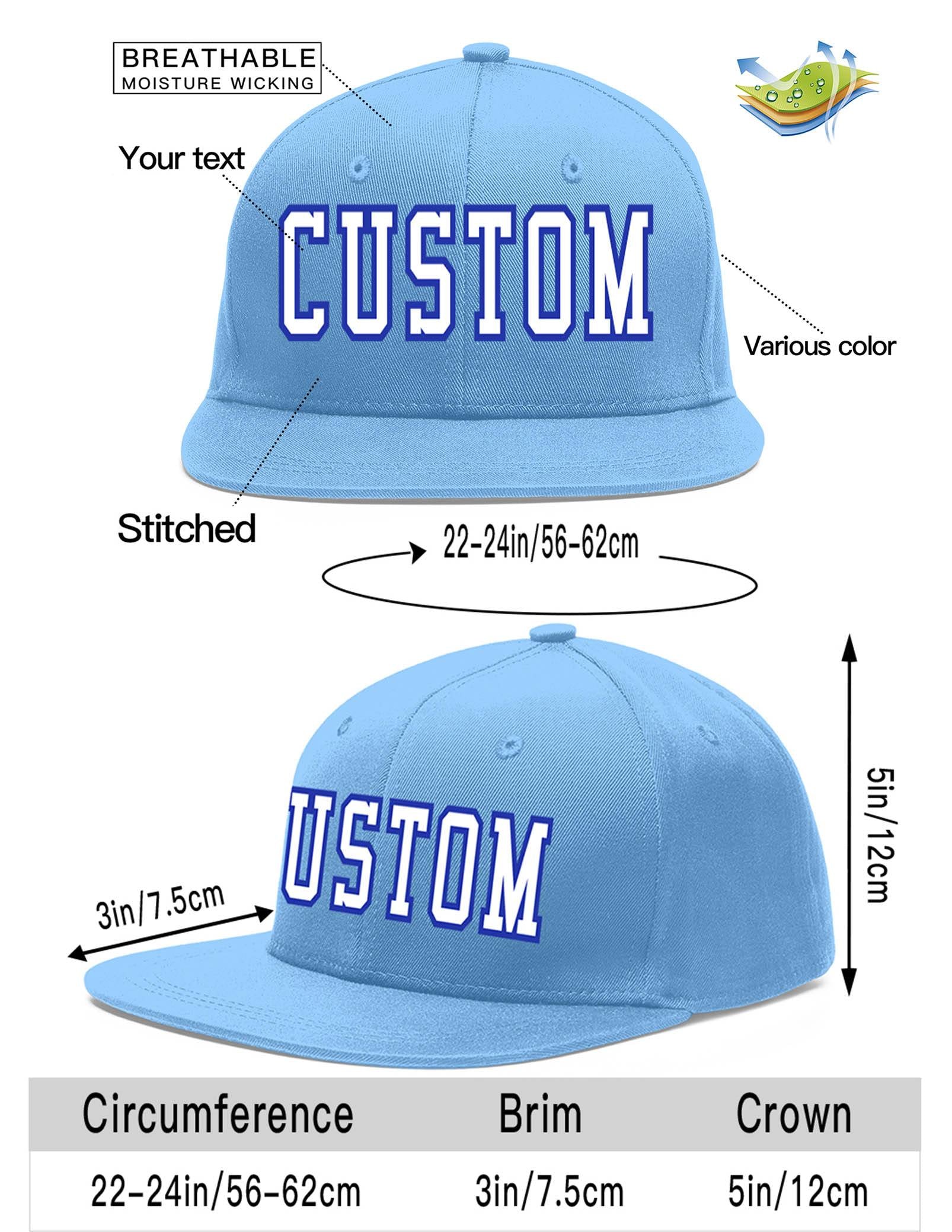 Custom Light Blue White-Royal Flat Eaves Sport Baseball Cap