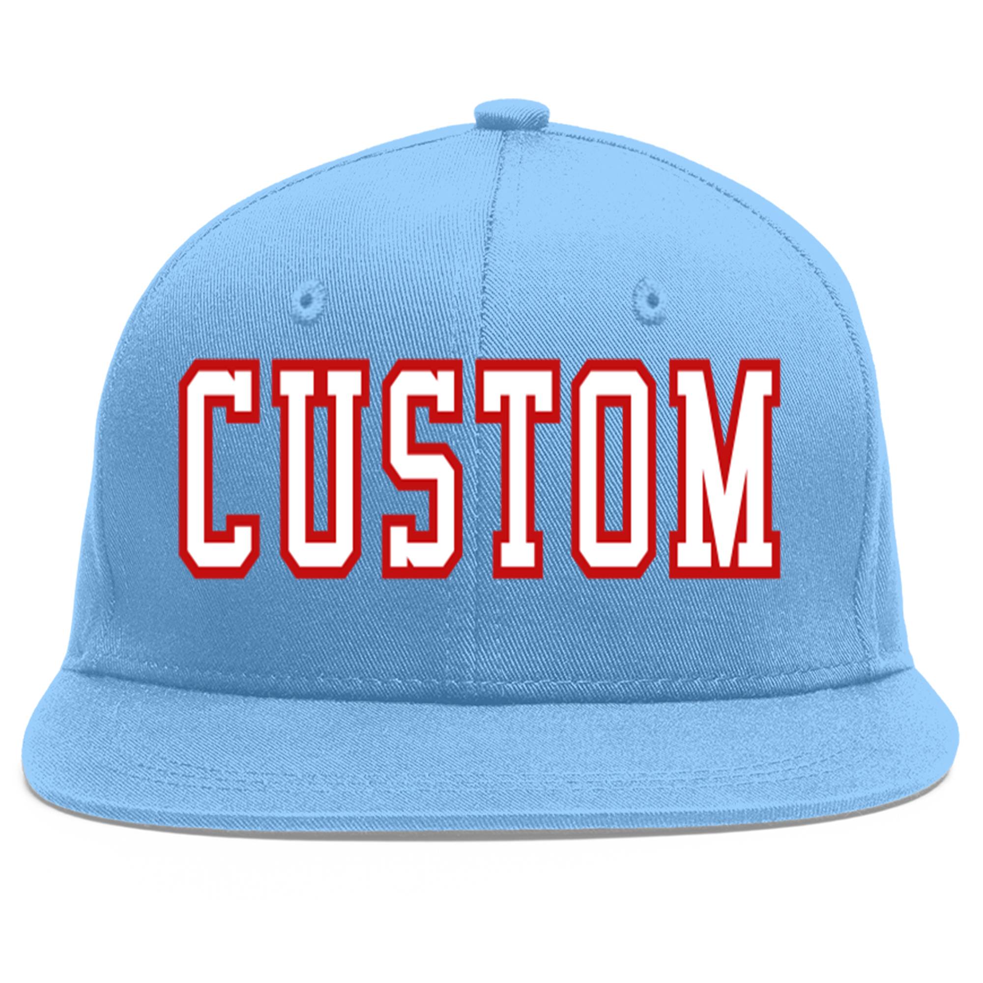 Casquette de baseball sport personnalisée bleu clair blanc-rouge