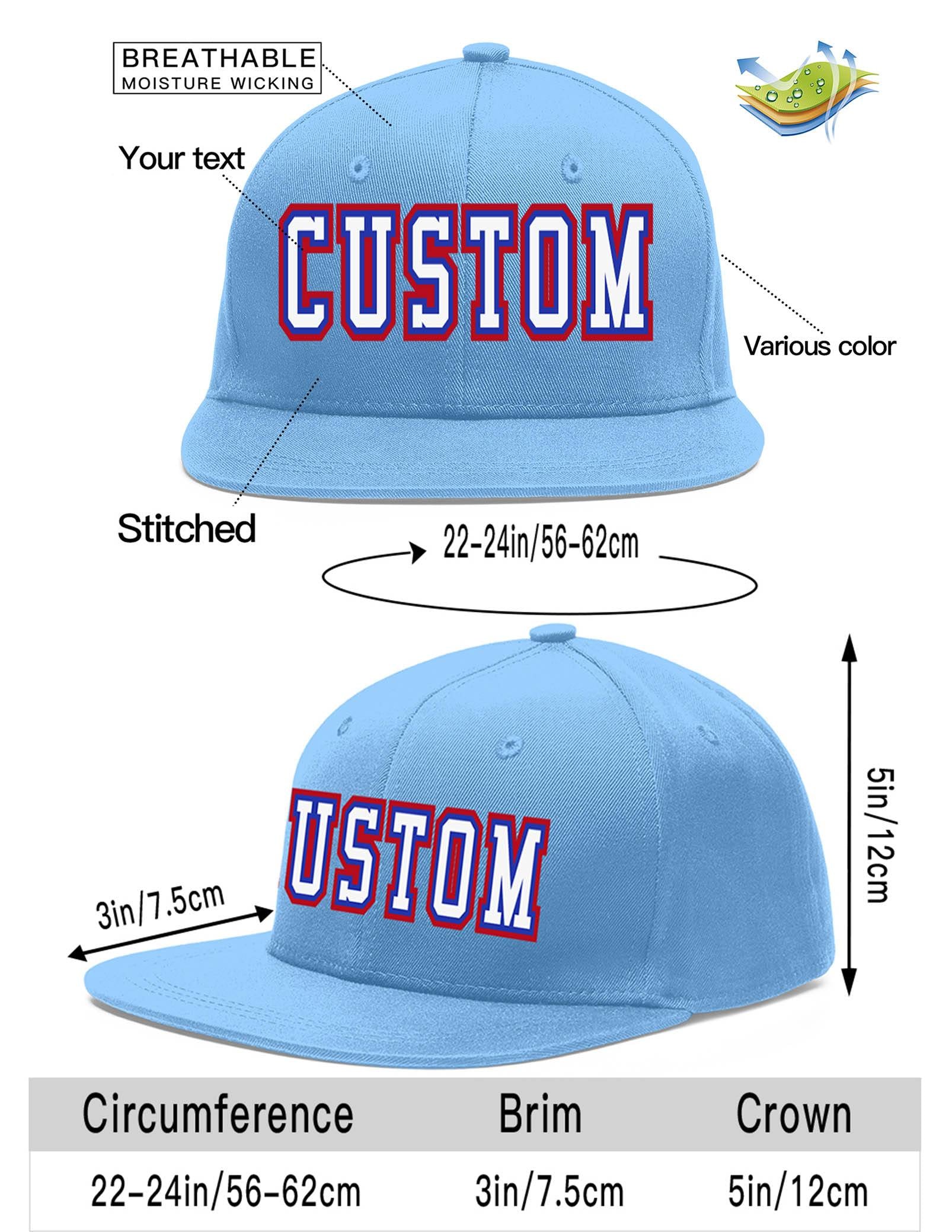 Custom Light Blue White-Royal Flat Eaves Sport Baseball Cap