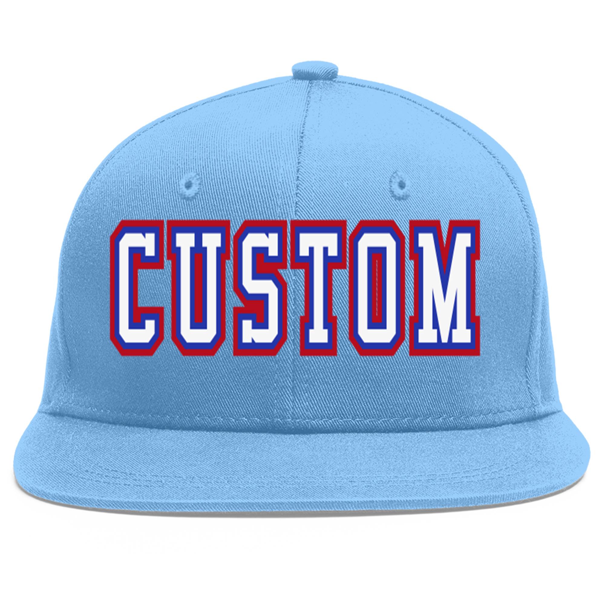 Casquette de baseball personnalisée bleu clair blanc-royal Flat Eaves Sport