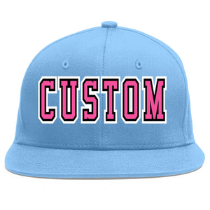 Custom Light Blue Pink-Black Flat Eaves Sport Baseball Cap