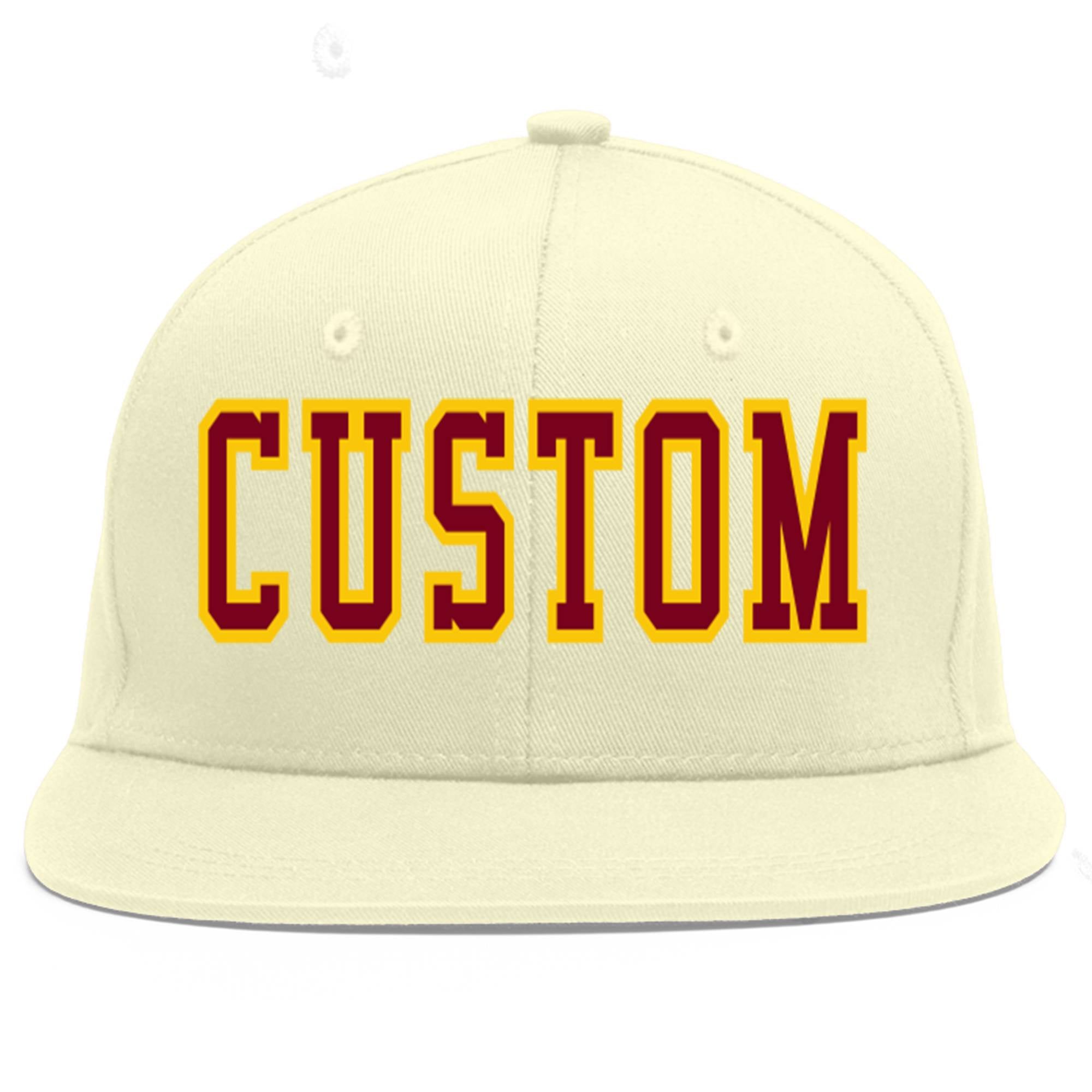 Custom Cream Crimson-Gold Flat Eaves Sport Baseball Cap