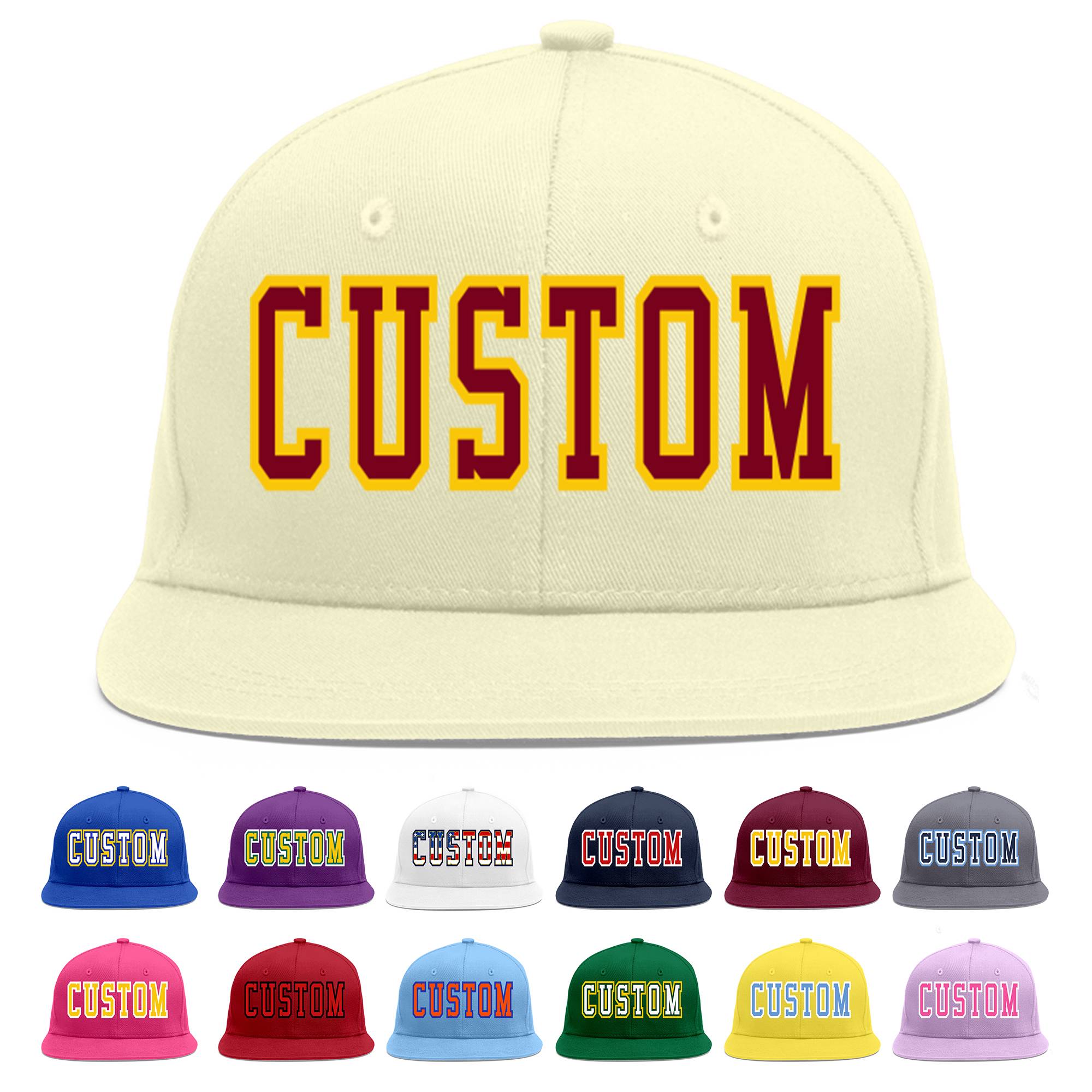 Custom Cream Crimson-Gold Flat Eaves Sport Baseball Cap