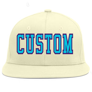 Custom Cream Light Blue-purple Flat Eaves Sport Baseball Cap