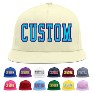 Custom Cream Light Blue-purple Flat Eaves Sport Baseball Cap