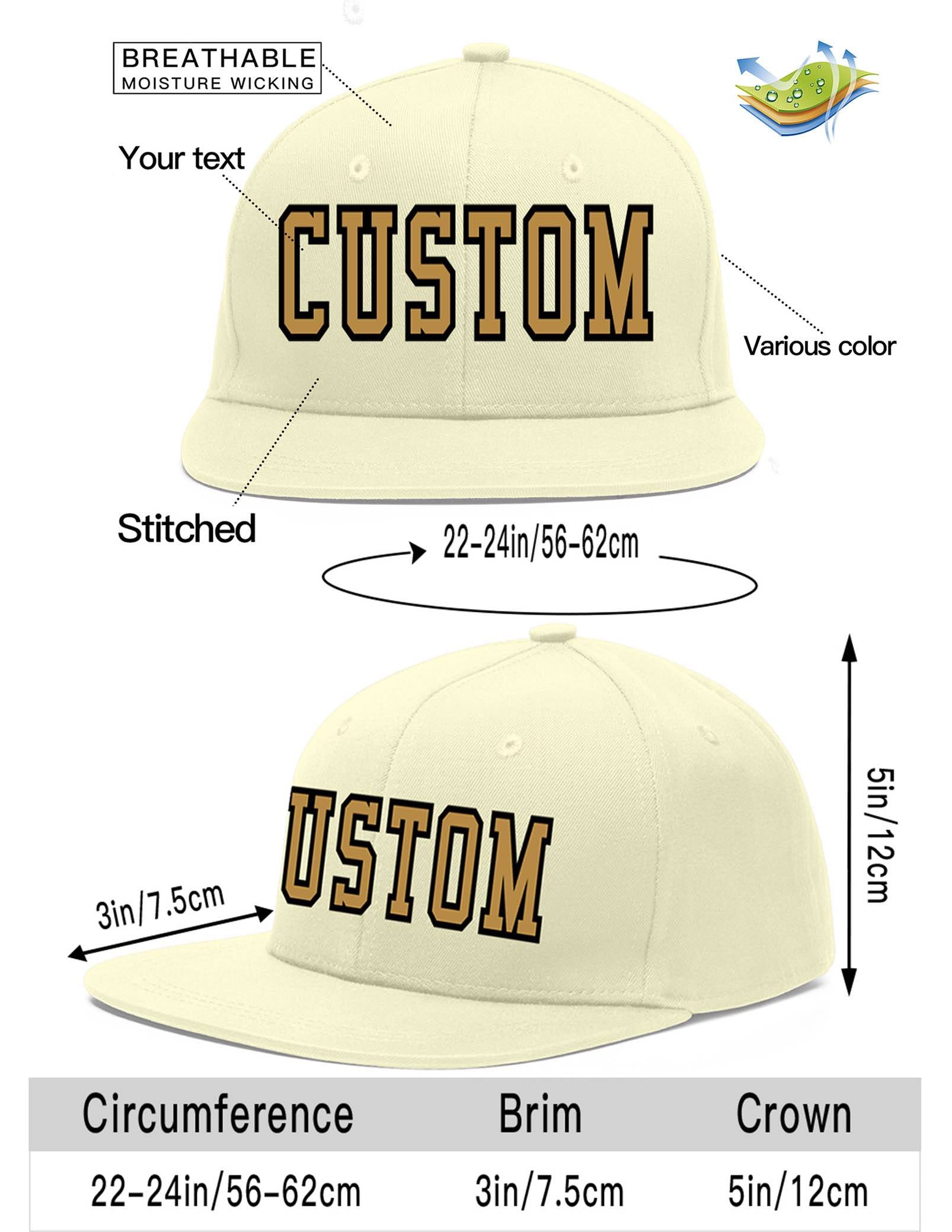 Custom Cream Old Gold-Black Flat Eaves Sport Baseball Cap