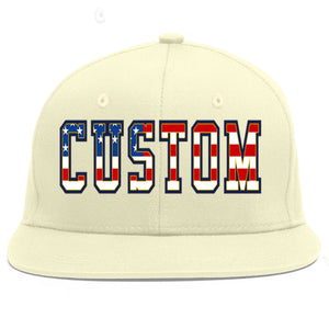 Custom Cream Vintage USA Flag-Gold Flat Eaves Sport Baseball Cap