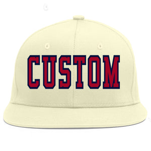 Custom Cream Red-Navy Flat Eaves Sport Baseball Cap