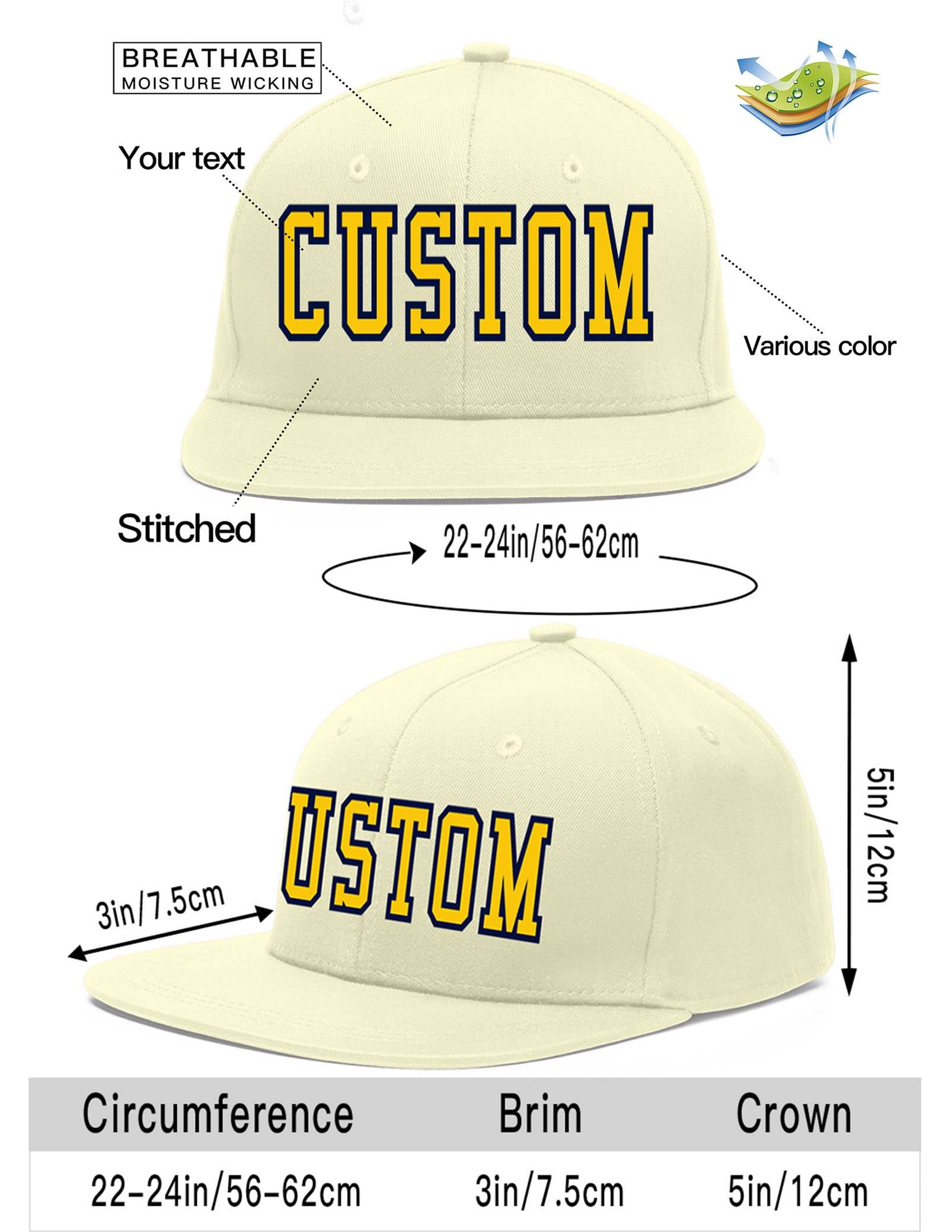 Custom Cream Gold-Navy Flat Eaves Sport Baseball Cap