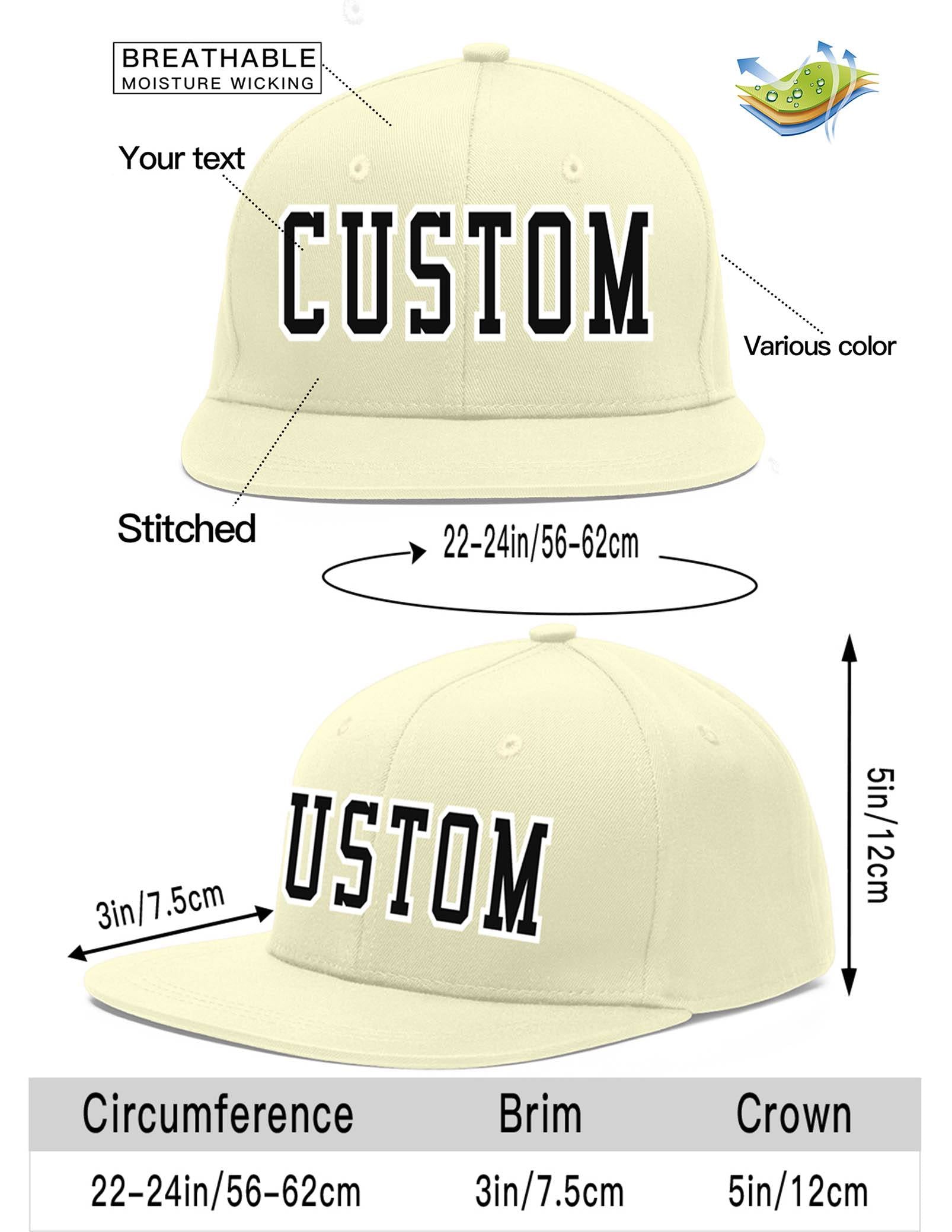 Custom Cream Black-White Flat Eaves Sport Baseball Cap