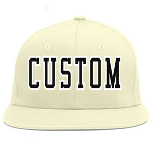 Custom Cream Black-White Flat Eaves Sport Baseball Cap