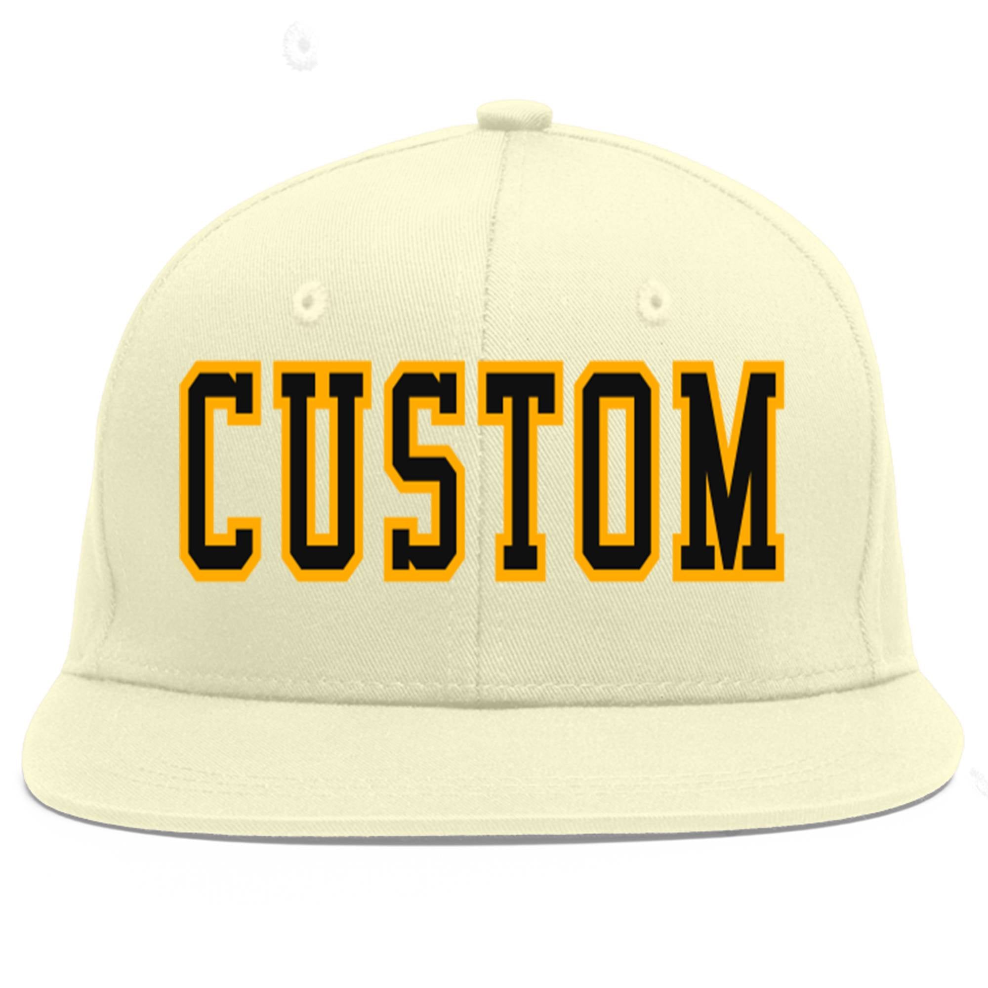 Custom Cream Black-Yellow Flat Eaves Sport Baseball Cap