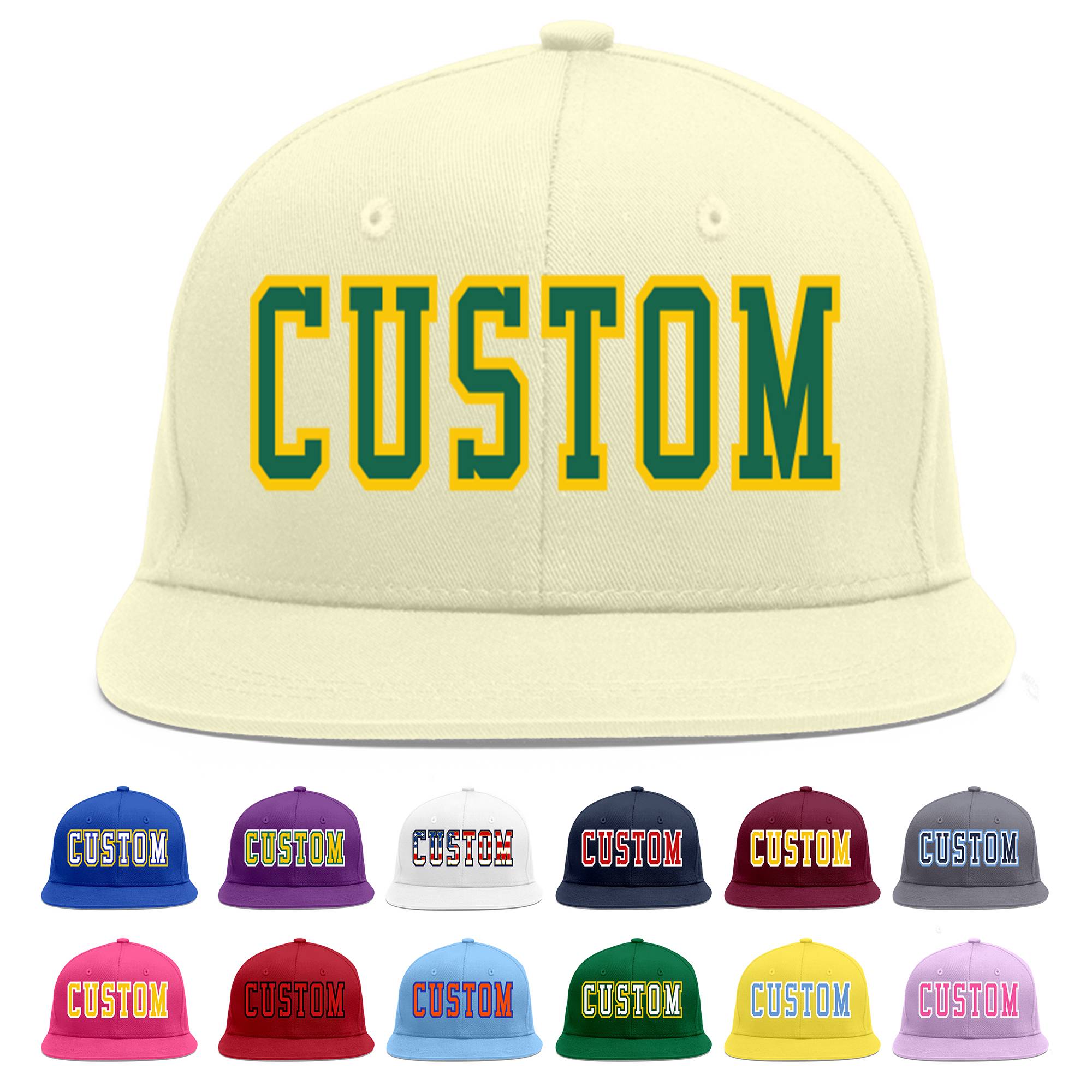 Casquette de baseball personnalisée Kelly Green-Gold Flat Eaves Sport