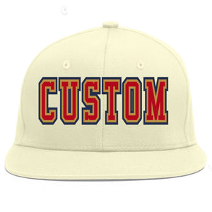 Custom Cream Red-Old Gold Flat Eaves Sport Baseball Cap