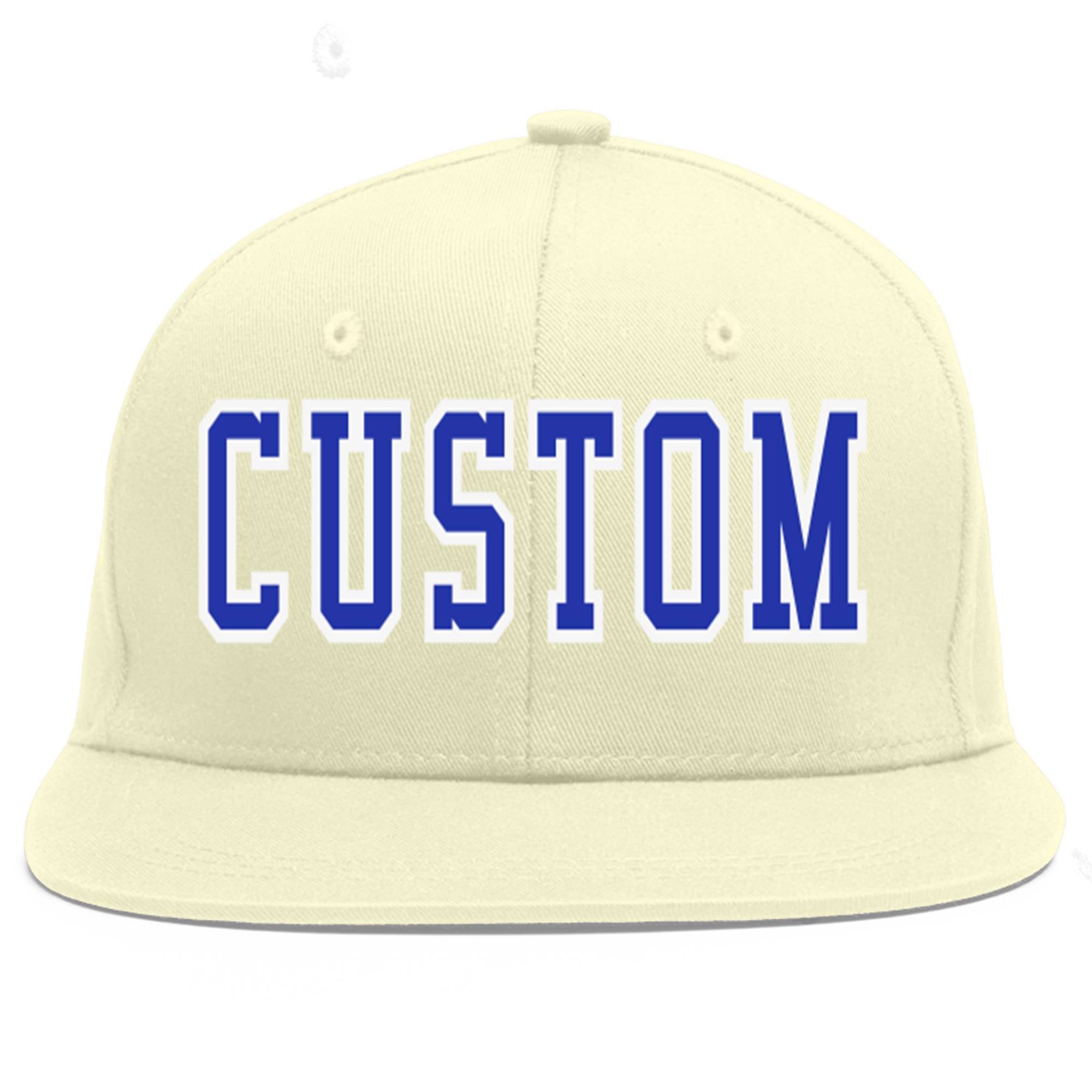 Custom Cream Royal-White Flat Eaves Sport Baseball Cap