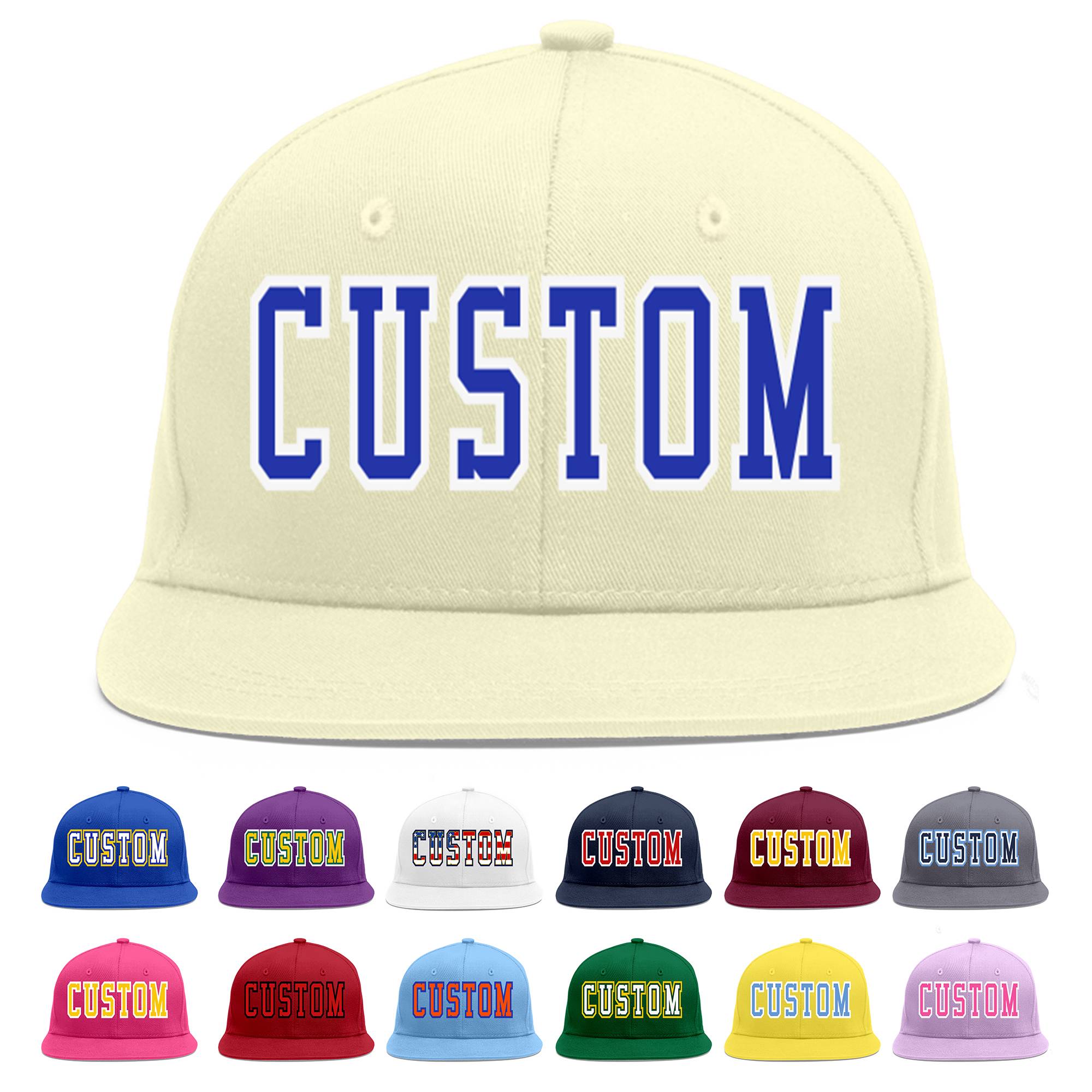 Custom Cream Royal-White Flat Eaves Sport Baseball Cap