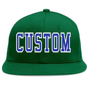 Casquette de baseball sport personnalisée vert Royal-White Flat Eaves