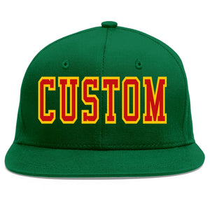 Custom Green Red-Yellow Flat Eaves Sport Baseball Cap