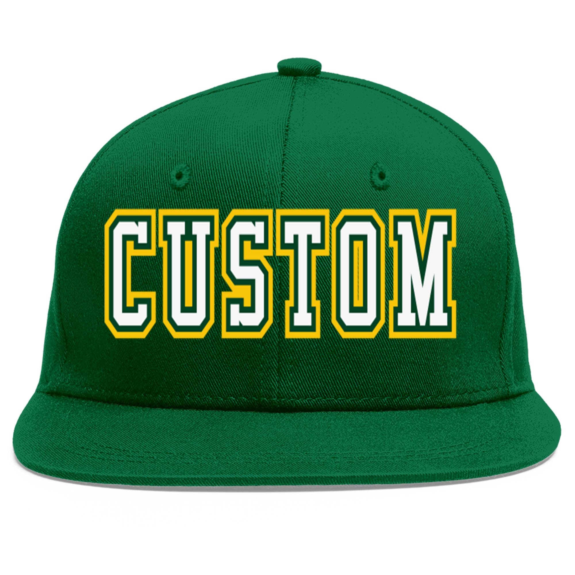 Custom Green White-Kelly Green Flat Eaves Sport Baseball Cap