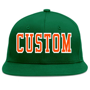 Custom Green Orange-White Flat Eaves Sport Baseball Cap