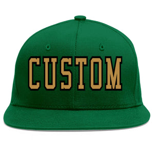 Custom Green Old Gold-Black Flat Eaves Sport Baseball Cap