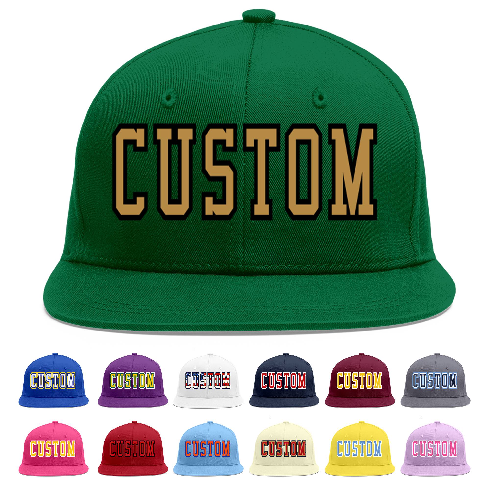 Custom Green Old Gold-Black Flat Eaves Sport Baseball Cap