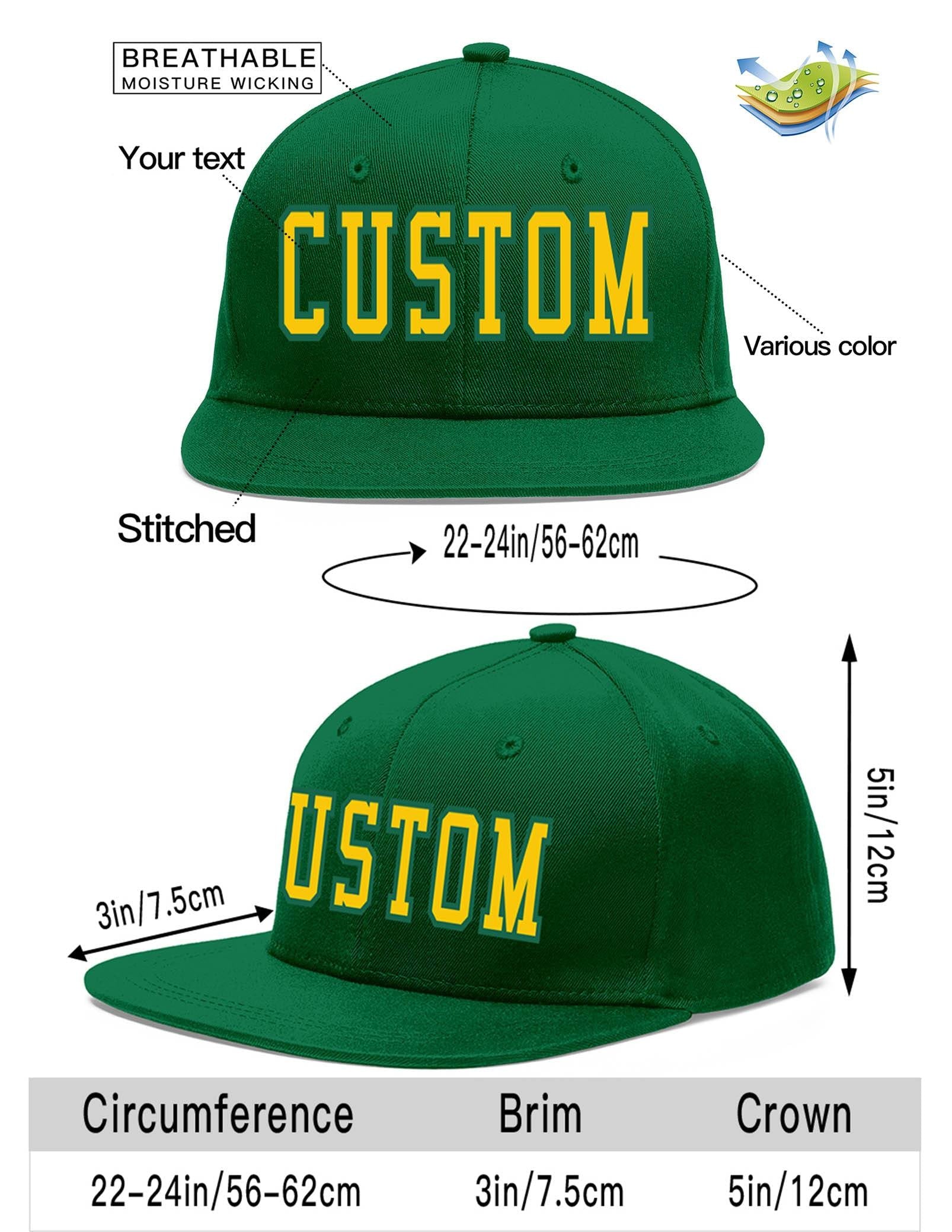 Custom Green Gold-Kelly Green Flat Eaves Sport Baseball Cap