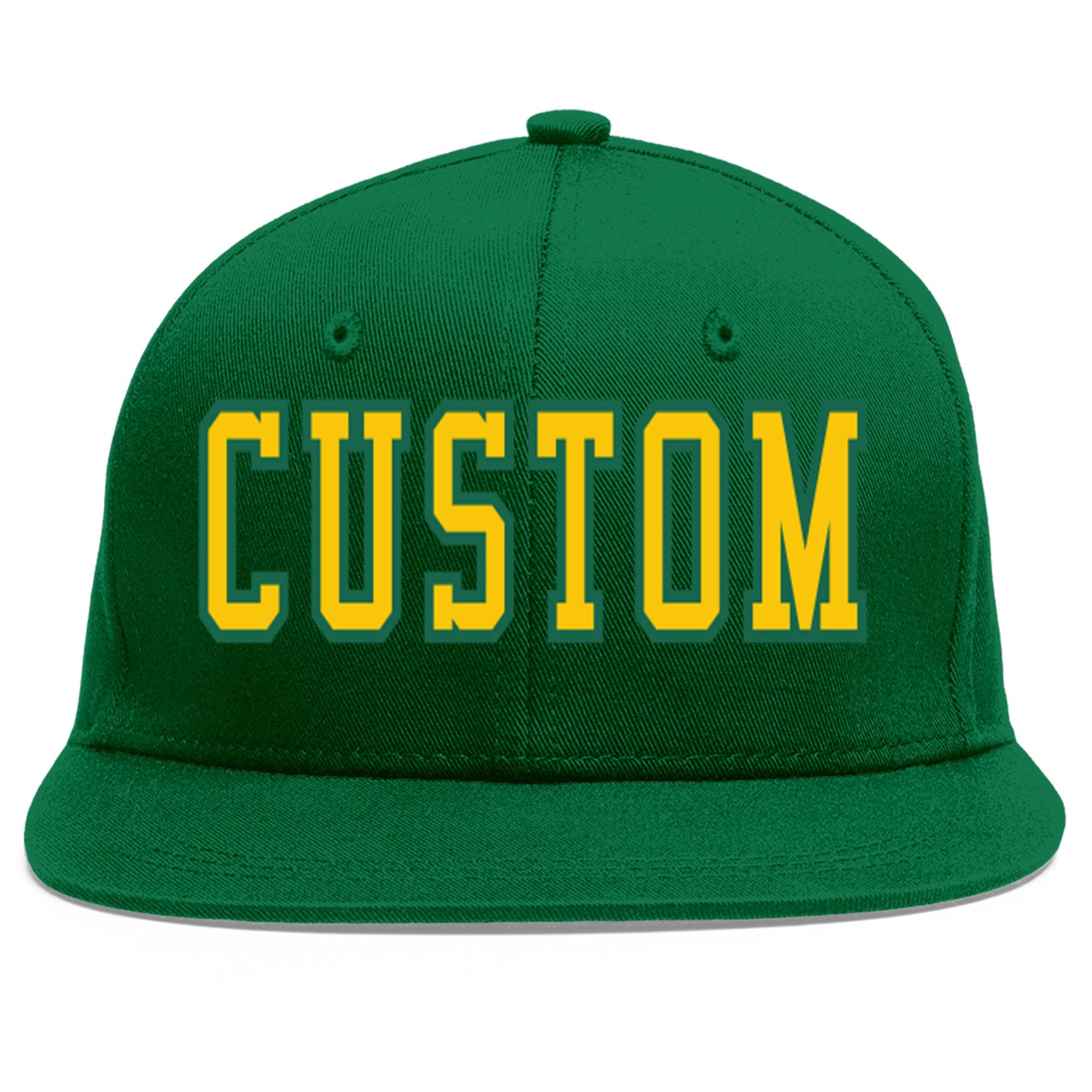 Custom Green Gold-Kelly Green Flat Eaves Sport Baseball Cap