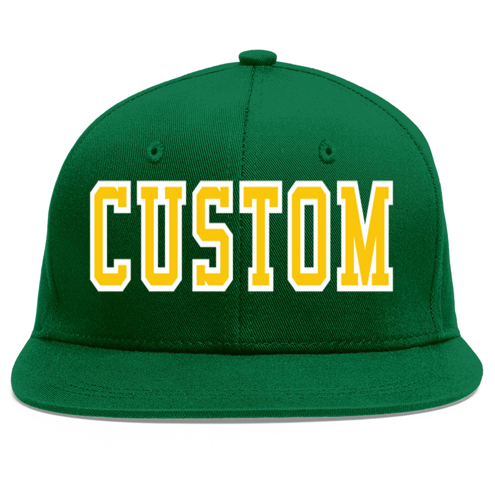 Custom Green Gold-White Flat Eaves Sport Baseball Cap