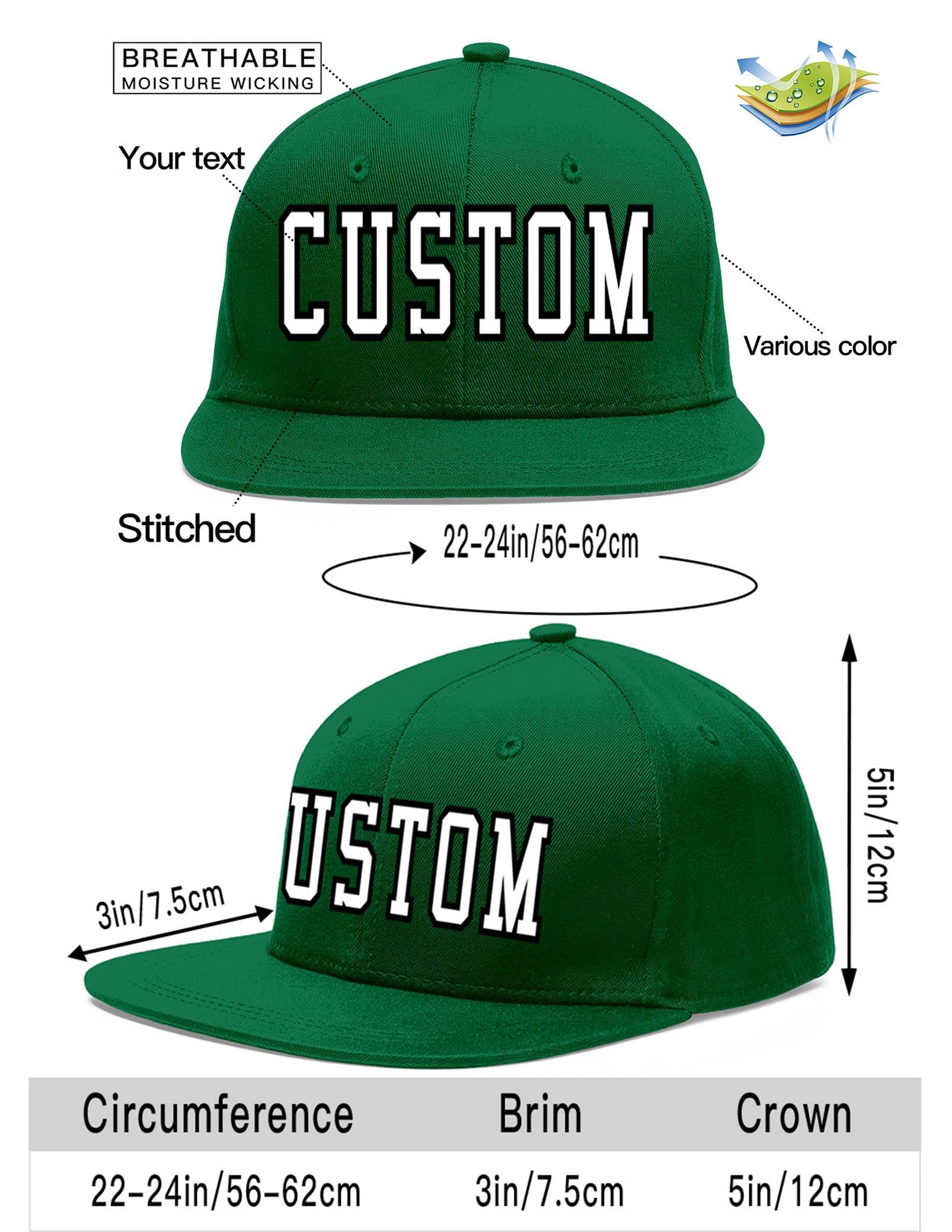 Custom Green White-Black Flat Eaves Sport Baseball Cap