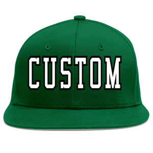 Custom Green White-Black Flat Eaves Sport Baseball Cap