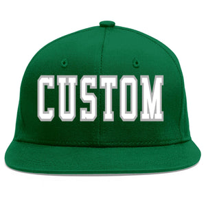 Custom Green White-Gray Flat Eaves Sport Baseball Cap